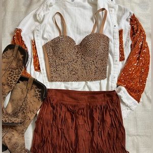 Sequined corset crop in Burnt Orange from Windsor